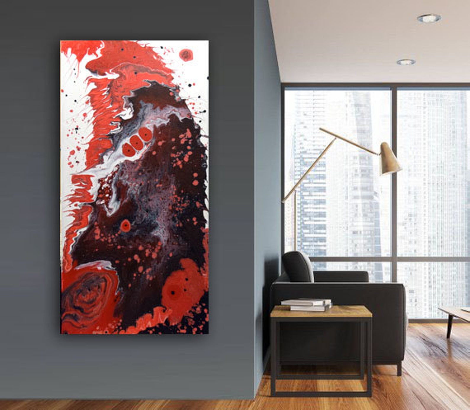 Large Abstract Painting 48 X 24 Original Red Etsy Canada