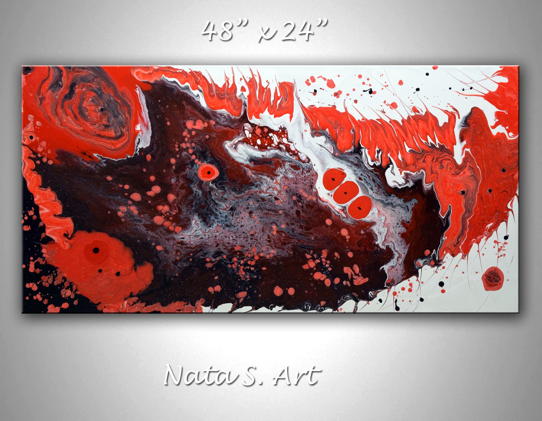 Large Abstract Painting 48 X 24 Original Red Etsy Canada