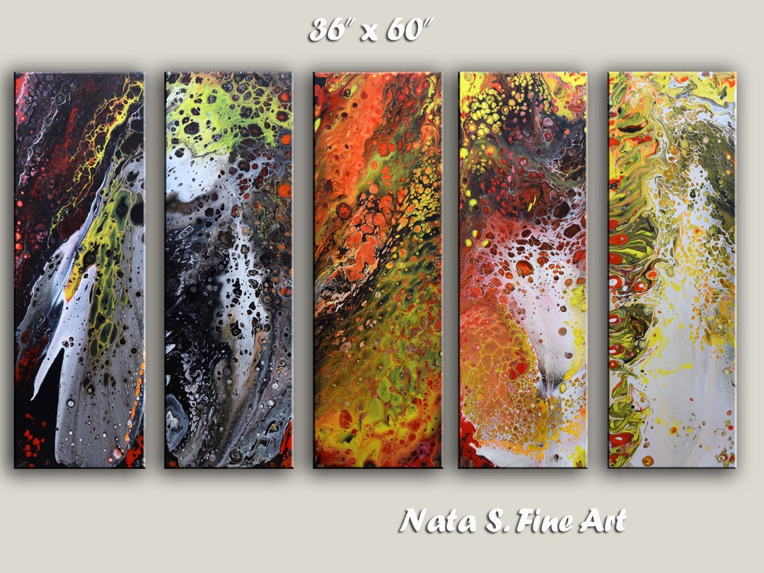 Extra Large Abstract Painting, Colorful Modern Wall Art, Acrylic Pour