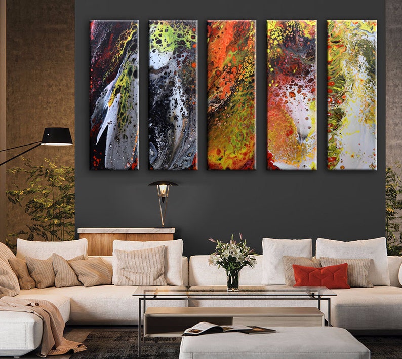 Extra Large Abstract Painting, Colorful Modern Wall Art, Acrylic Pour