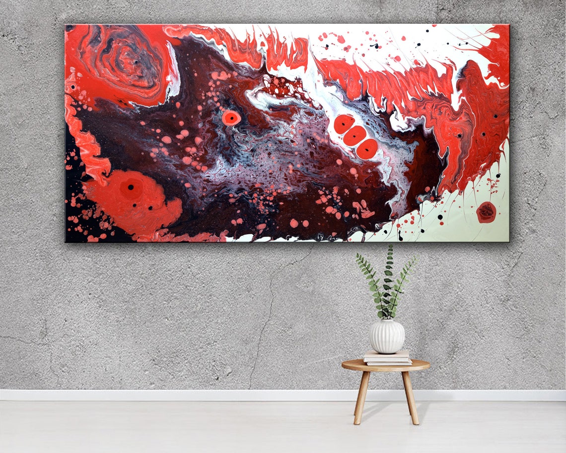 Large Abstract Painting 48 X 24 Original Red Etsy Canada
