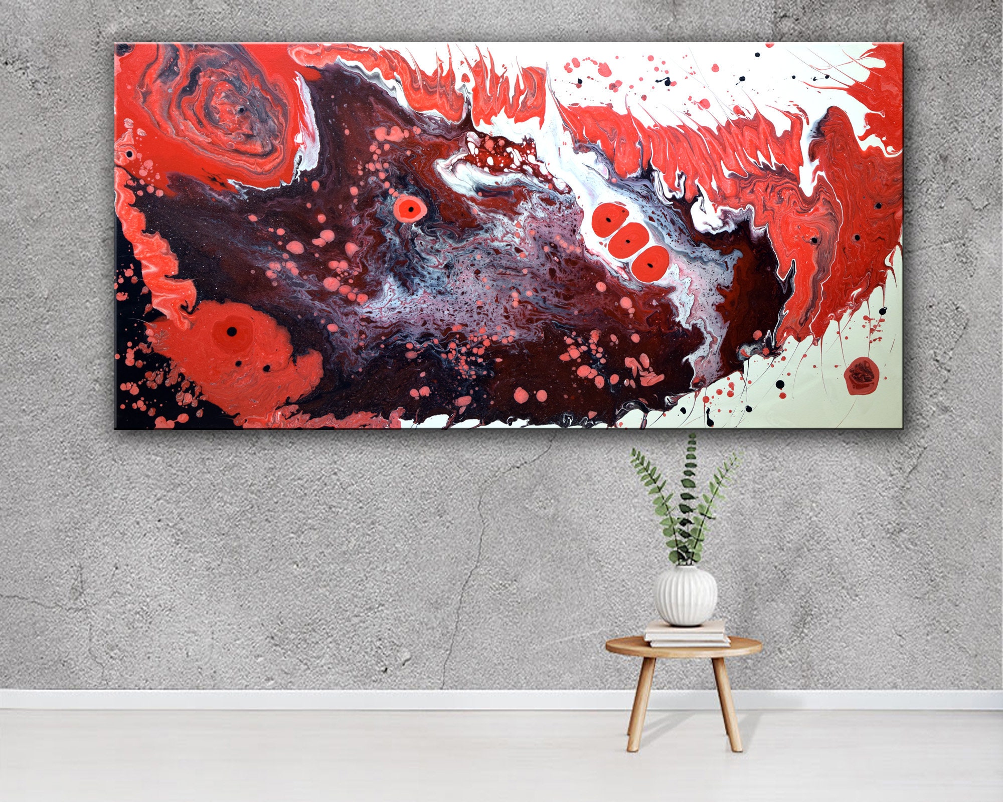 Large Abstract Painting 48 X 24 Original Red Etsy Canada