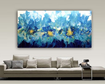Abstract Blue White Art, Fine Art Print, UNSTRETCHED Canvas PRINT of Acrylic Pour Painting, ROLLED Print of Art, Wall Decor by Nata