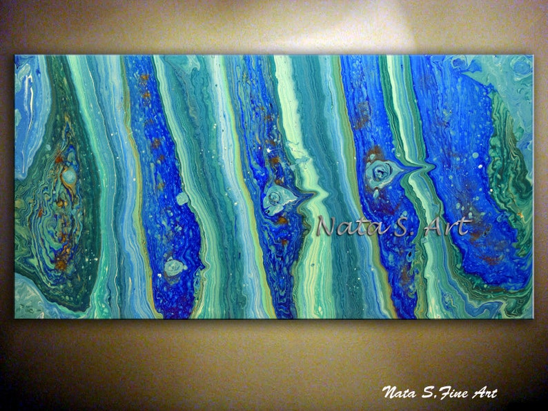 Grand Abstrait Peinture Bleu étincelant Art Acrylique Peinture Etsy