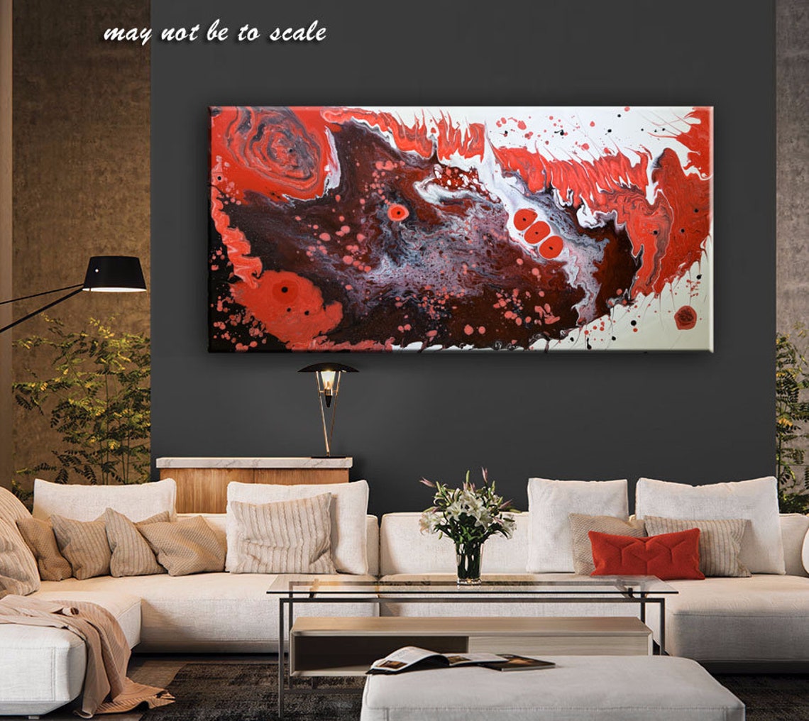 Large Abstract Painting 48 X 24 Original Red Etsy Canada