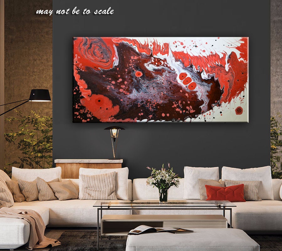 Large Abstract Painting 48 X 24 Original Red Etsy Canada