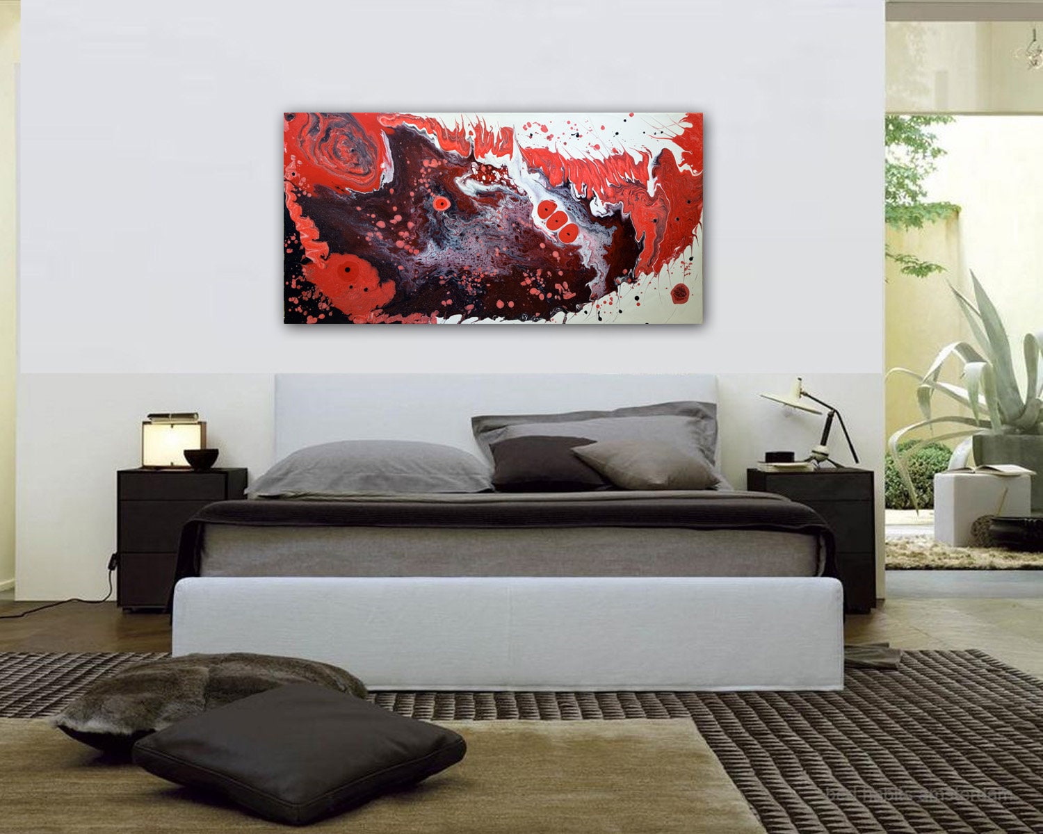Large Abstract Painting 48 X 24 Original Red Etsy Canada