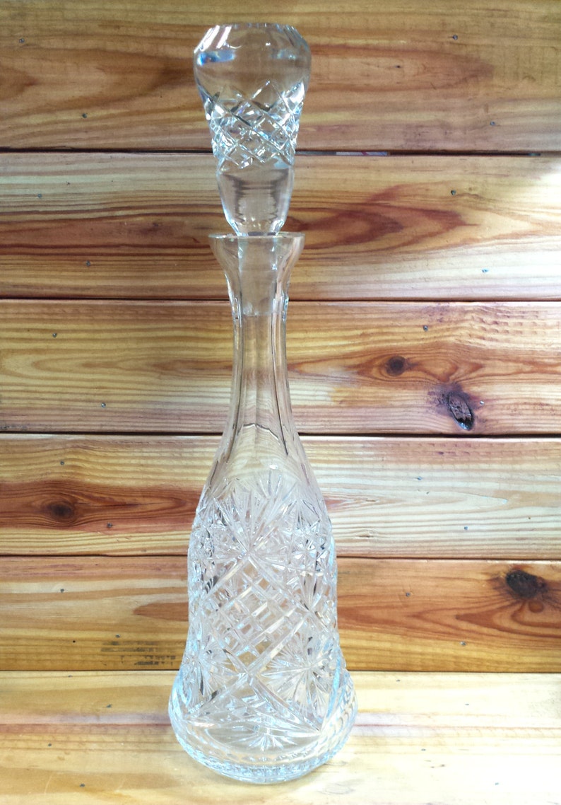 Vintage Hand Cut Crystal Tall Decanter. Free Shipping in USA Etsy