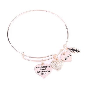 Not Sister's By Blood But Sisters By Heart Charm Bangle Bracelet