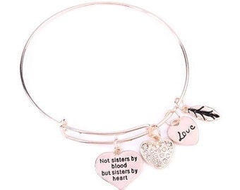 Not Sister's By Blood But Sisters By Heart Charm Bangle Bracelet