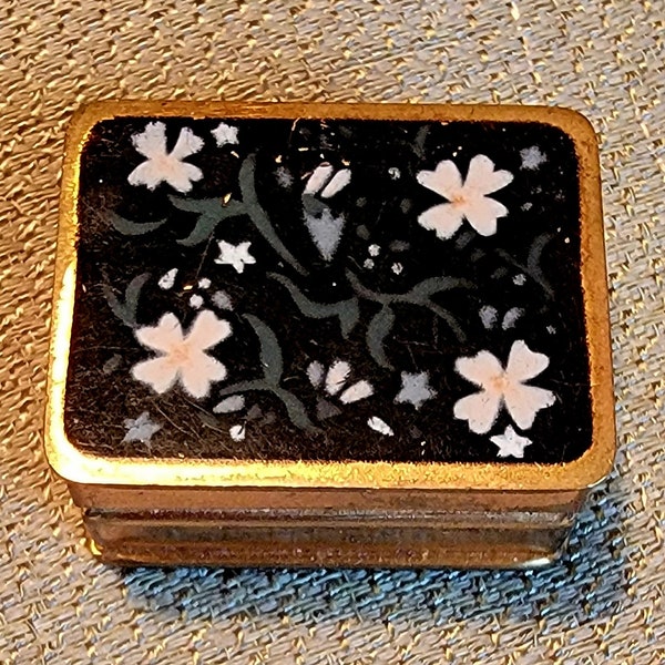 Volupte black and brass enamel pill or stamp box