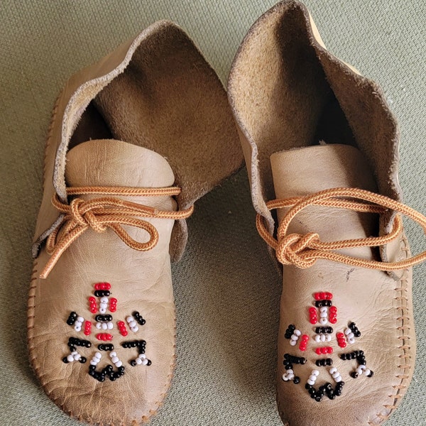 Vintage children's beaded leather mocassins