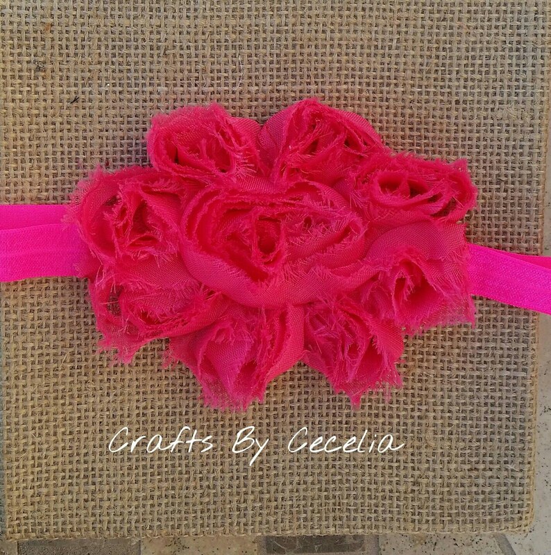 Neon pink headband neon pink baby headband summer headband 4 in shabby chiffon flower headband baby shower gift pink headband