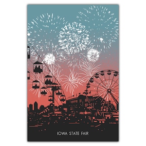 Cartolina dei fuochi d'artificio della fiera dello stato dell'Iowa