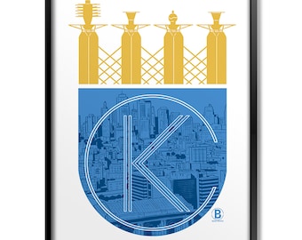 May include: A blue and gold city skyline graphic with the letter "K" in the center. The graphic is framed by a black frame and has the text "B.  B.  B.  Brewers" in the bottom right corner.
