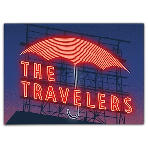 Des Moines Travelers Sign at Night Greeting Card