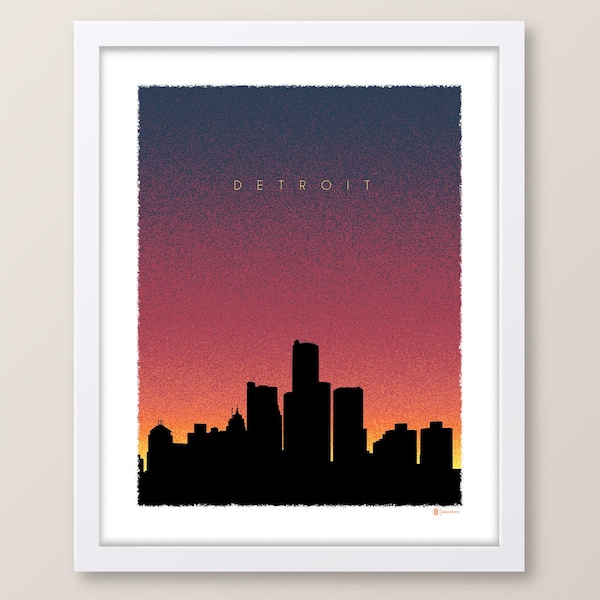 Impresión del anochecer de Detroit, Michigan