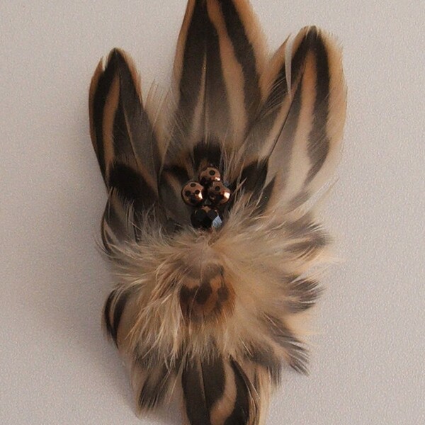 Real Feather Brooch “Spider” - Feather and Flower Jewelry - Feather Brooch Pin -Brown