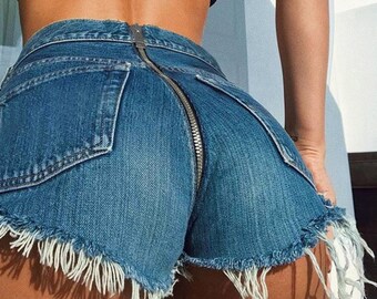 jean shorts with rips in the back