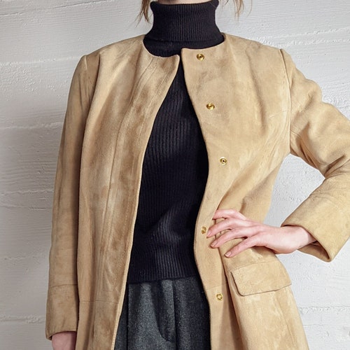 Vintage 1960s Buttery Soft Light Brown Suede Car Coat 50’s shops 60’s Mod Snap Front Long Sheepskin Leather Jacket