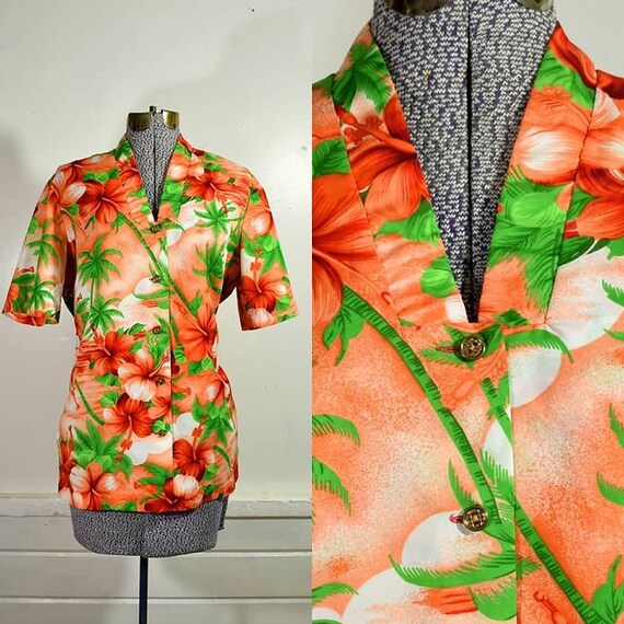 1950s/60s Collarless Lightweight Rayon Hawaiian Sh
