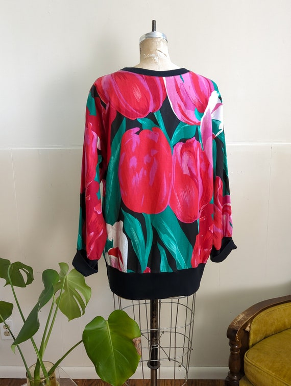 Vintage 80s Oversize Tulip Print Novelty Cotton S… - image 4