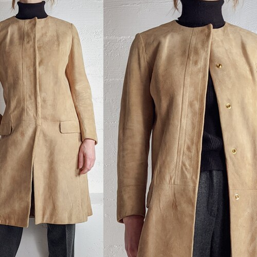 Vintage 1960s Buttery Soft Light Brown Suede Car Coat 50’s shops 60’s Mod Snap Front Long Sheepskin Leather Jacket