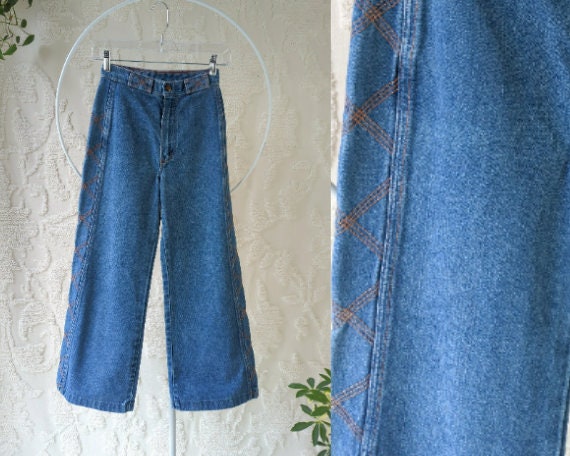 Vintage 1970s Wrangler Embroidered Bell Bottoms J… - image 1