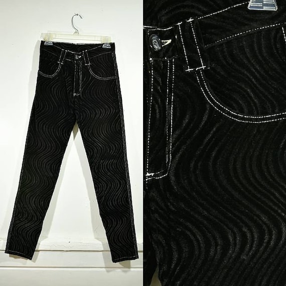 1990s “Serious” Black Swirl Textured Velvet Straig