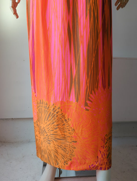 Vintage 1970s Neon Orange & Pink Maxi Skirt 60s 7… - image 3