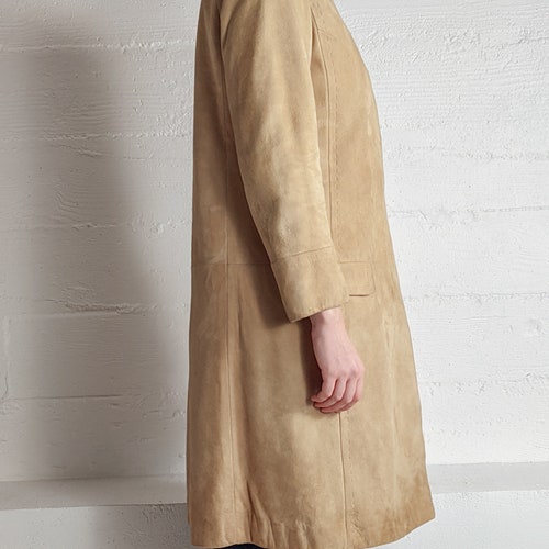 Vintage 1960s Buttery Soft Light Brown Suede Car Coat 50’s shops 60’s Mod Snap Front Long Sheepskin Leather Jacket