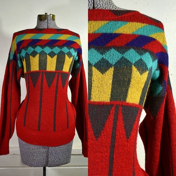 1980s “Mondi” Geometric Graphic Sweater / M