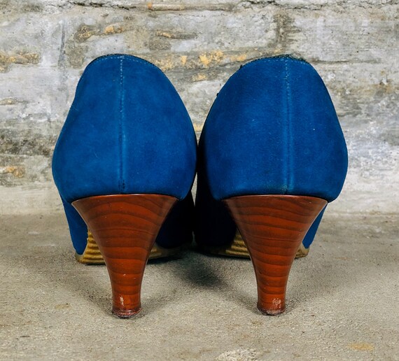 Vintage 1950s Unique Dark Blue Lace Up Pointed To… - image 8
