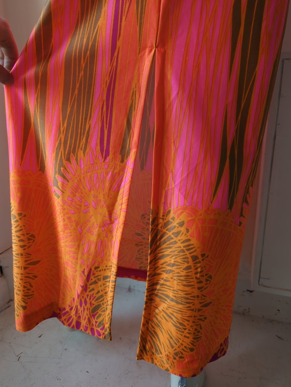 Vintage 1970s Neon Orange & Pink Maxi Skirt 60s 7… - image 6