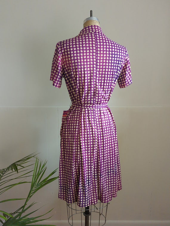 Vintage 70s Novelty Print Apple Dress Pink Purple… - image 7