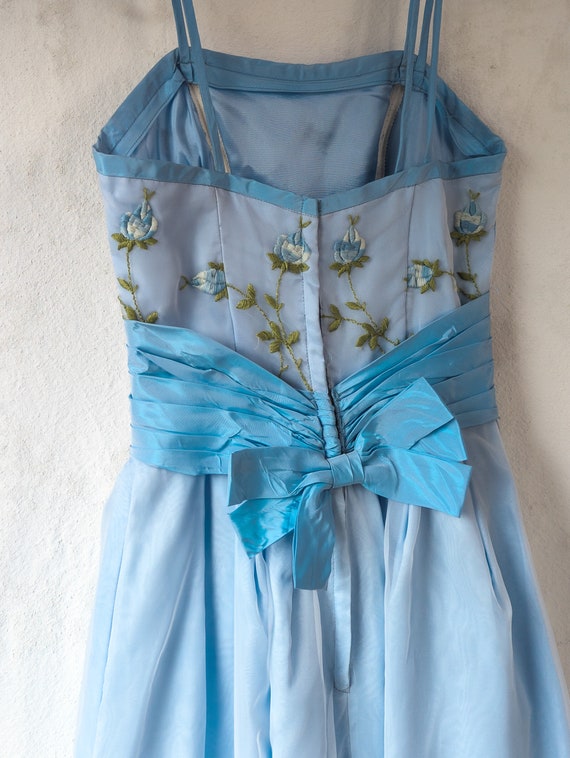 1960s Emma Domb Light Blue Floral Embroidered Pro… - image 7