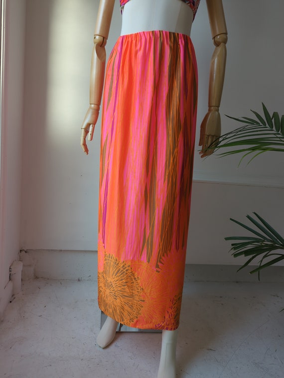 Vintage 1970s Neon Orange & Pink Maxi Skirt 60s 7… - image 2