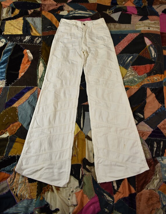 1970s “Faded Glory” White Denim Patchwork High Wai
