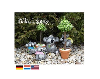 koala family with eucalyptus trees - crochet pattern by mala designs