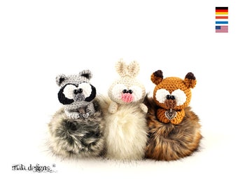 fox, bunny and racoon - crochet pattern by mala designs ®