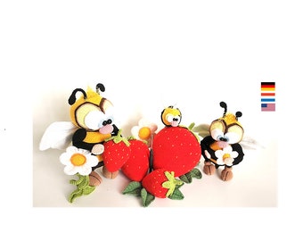 Bees and strawberries, extended version, crochet pattern