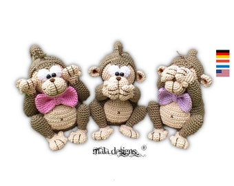 trois plus 1 - singes, motifs au crochet