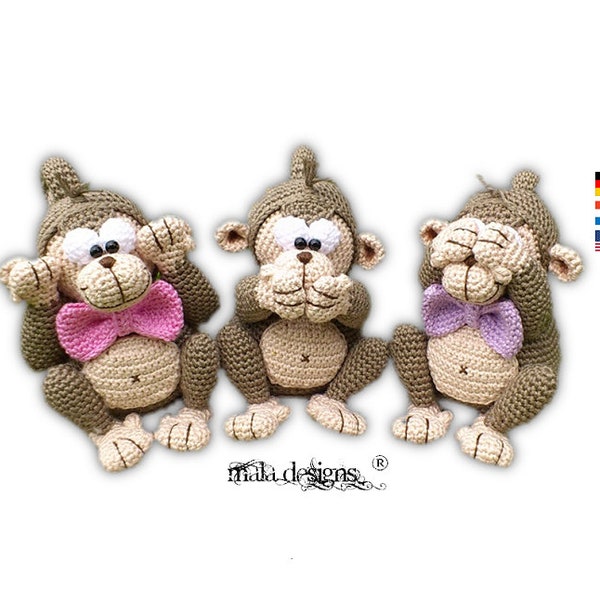 trois plus 1 - singes, motifs au crochet