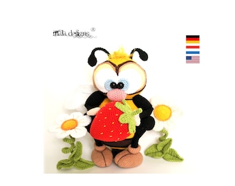 big bee with strawberry, crochet pattern