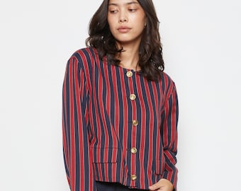 80s Red & Navy Striped Collegiate Blazer M/L