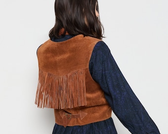 70s Whiskey Suede Fringe Vest M