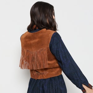 70s Whiskey Suede Fringe Vest M image 1