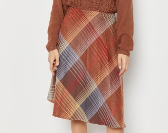 70s Autumn Plaid Skirt L/XL