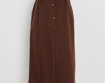 80s Brown Minimal Button Front Pencil Skirt