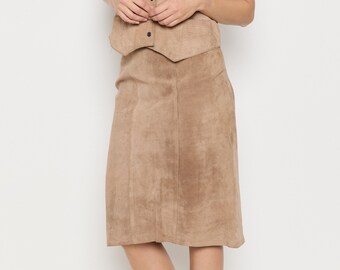 70s Tan Suede Pencil Skirt S